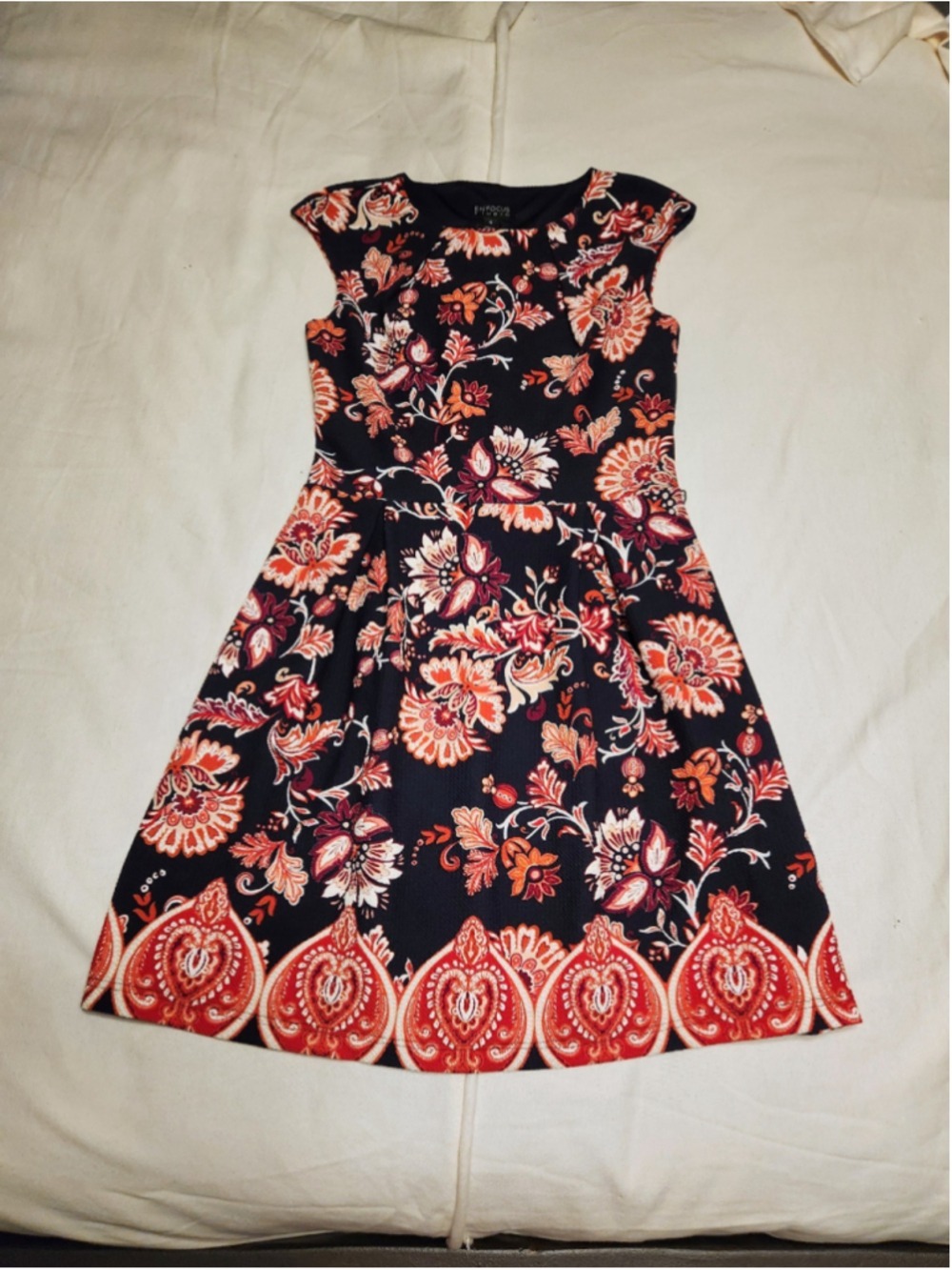Enfocus Studio Black Red Floral Paisley A-Line Dress Large - Picture 7 of 10